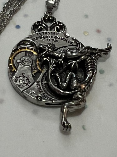 Silver Plated Steampunk BOHO Gears Dragon Necklace 1.5 Diameter - Picture 9 of 16