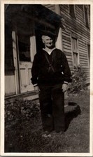Old Veteran Navy Soldier Sailor Man in Uniform Snapshot 1930s Vintage Photo