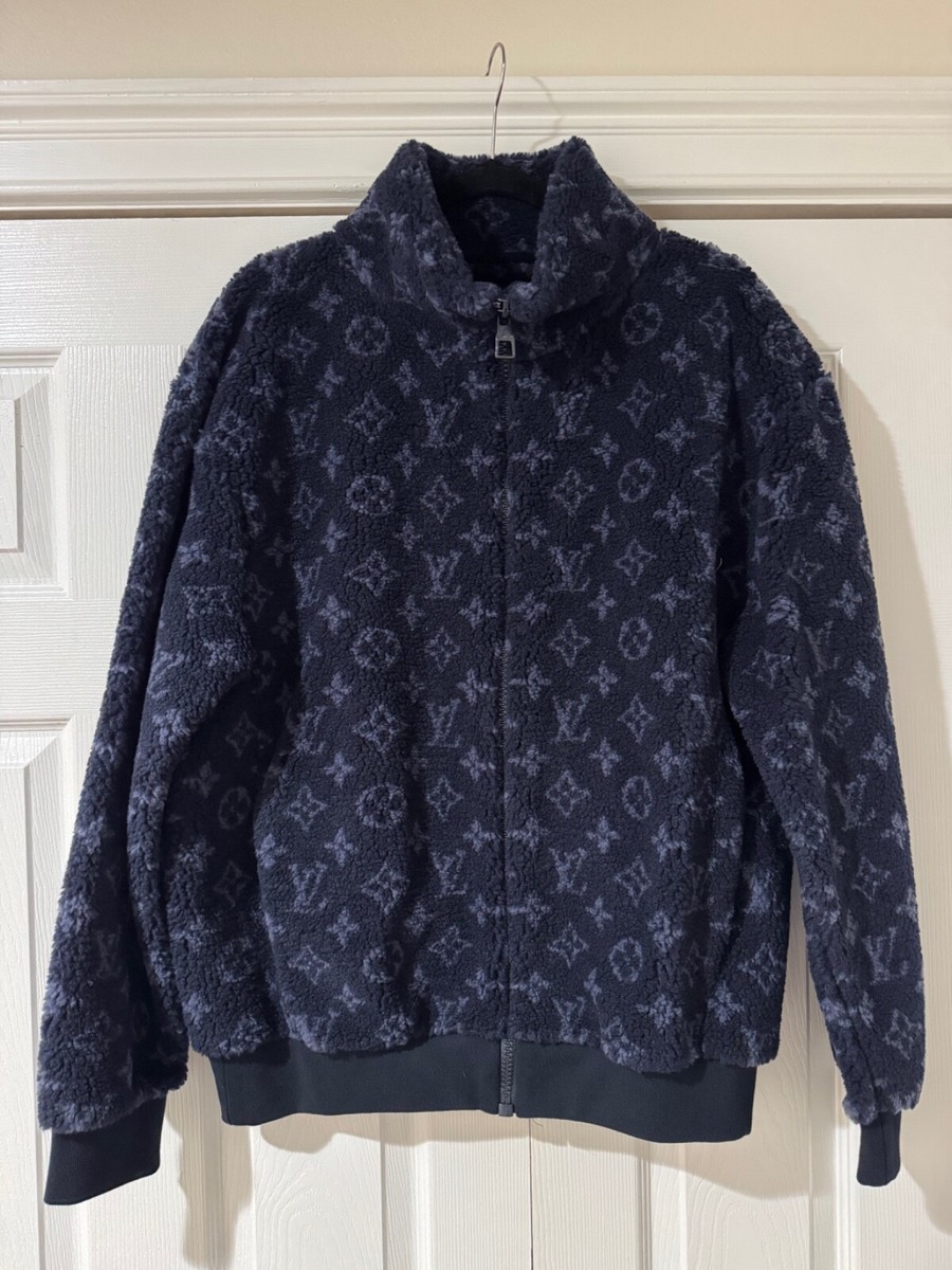 Louis Vuitton Logo Monogram LV Jacquard Fleece Blue Zip Up Zip