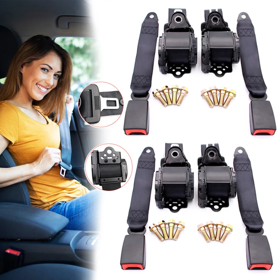 Lote Correas de Cinturón de Seguridad Retráctiles 3 Puntos Coche Vehículo Juego de Cinturón Ajustable Foto 2 de 4