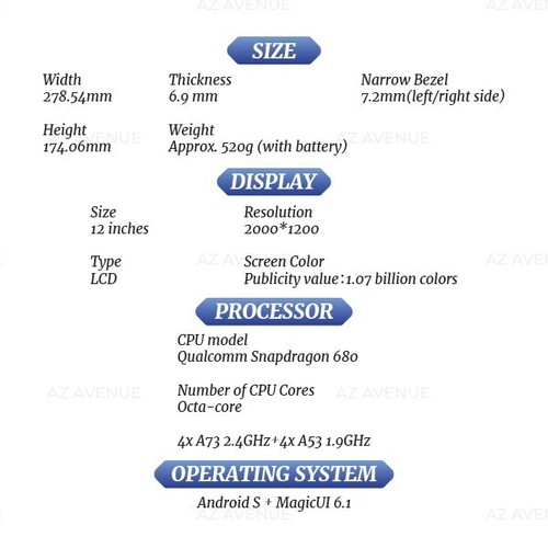 (New)HONOR Pad 8 12-inch 8GB+256GB Bluetooth Octa Core Android PC Tablet (Wi-Fi) - Picture 3 of 4