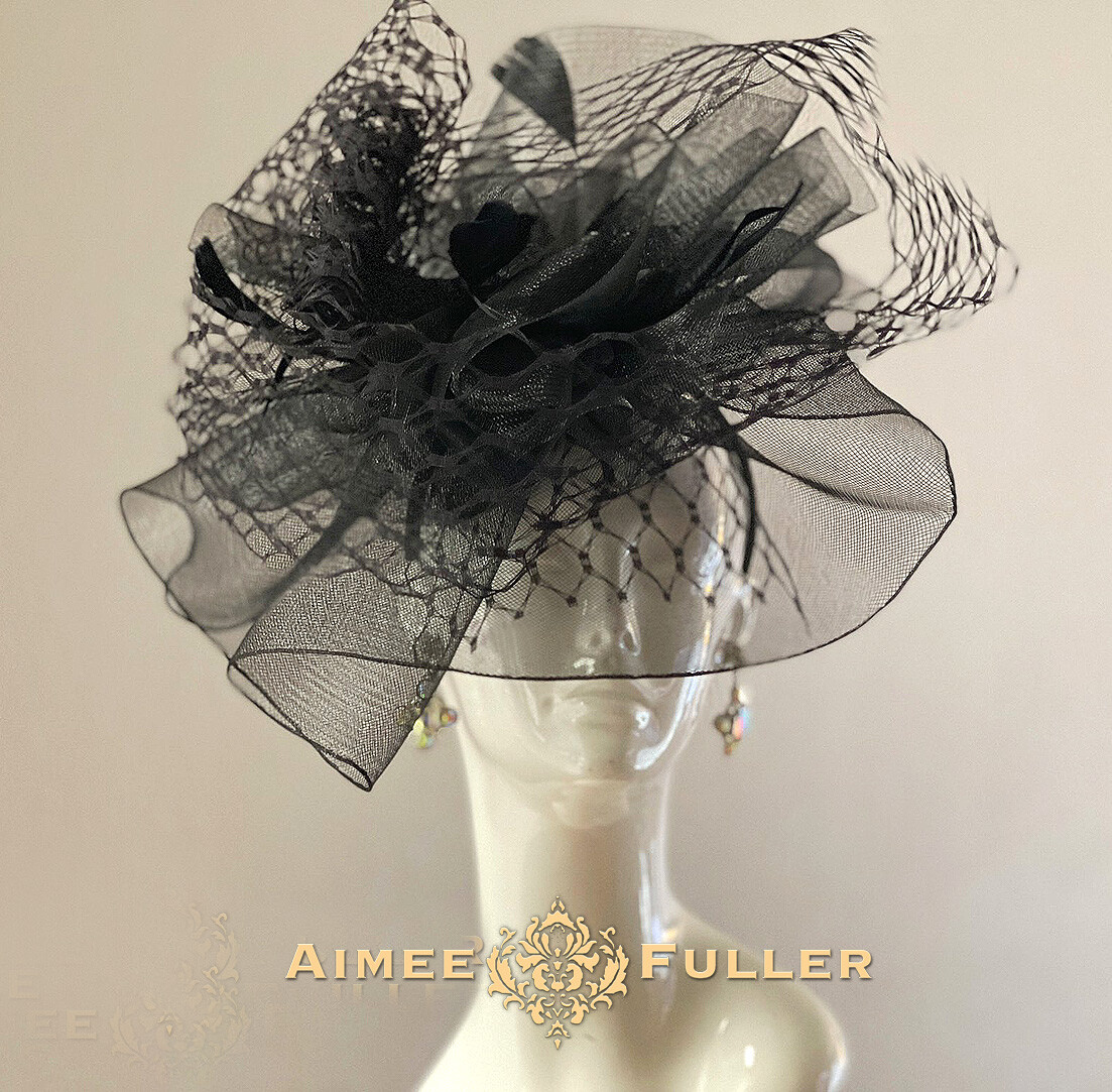 Kentucky Derby Black Veil Crinoline Fascinator Hat Del Mar  display picture 2