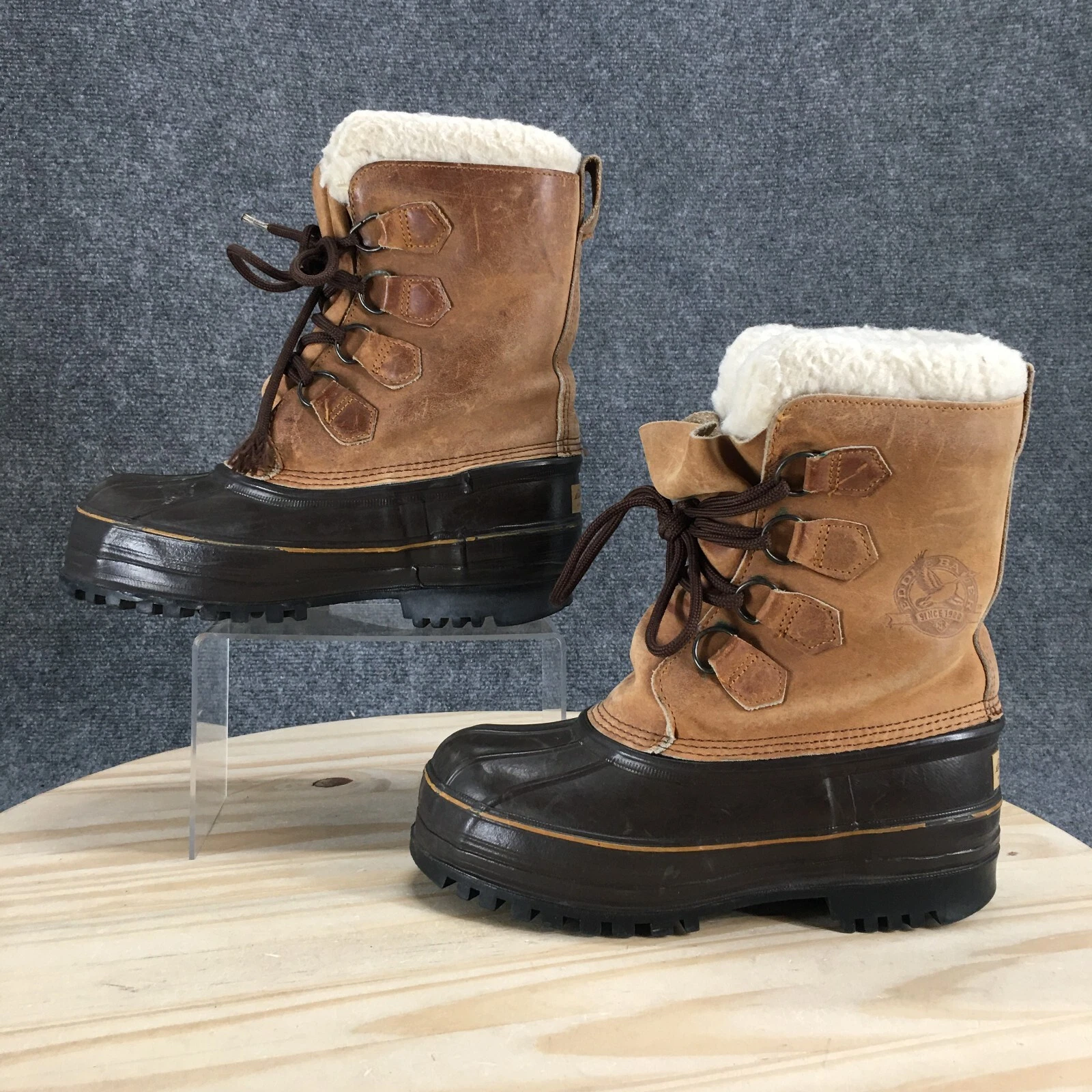 Eddie Bauer Duck Boots Womens 6 Snow Beige Leather Lace Up Comfort Round Toe