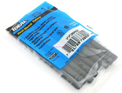 Ideal 3/16'' x 4'' Heat Shrink Tubing Pack of 8pcs (Diameter Range 3/16'' to 3/32'')