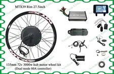 US Stock:135mm Dropouts 27.5inch MTX39 rim 72V 3000w E-bike Conversion Kit.