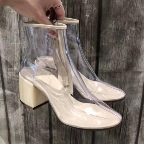Zapatos De Fiesta Cremallera para Mujer Taco de Bloque de Alto Puntera  Redonda Botas al Tobillo Sandalias Transparente | eBay