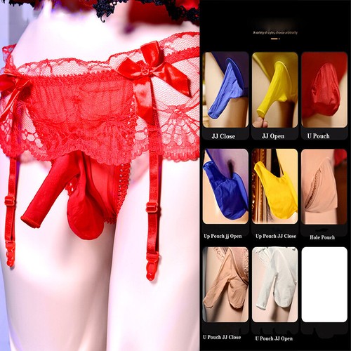 Men's Sexy Lace Sheer Underwear Thong Briefs Sissy Pouch Panties /Garter Belt - 第 25/33 張圖片