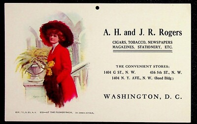 A. H. & J. R. Rogers Calendar Postcard 1900's James Arthur Washington DC  Tobacco