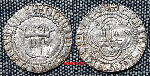 ENRIQUE II año 1368/1379. 1/2 Medio Real Plata de Sevilla. Peso 1,51 gr. 19 mm. - Foto 2 di 3