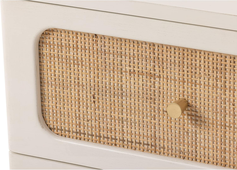 LONYKE Wicker Rattan Nightstand, 2Drawer End Table White Finish Side