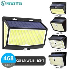 468 LED Solar Powered PIR Motion Sensor Lamp Outdoor Garden Security Wall Lights