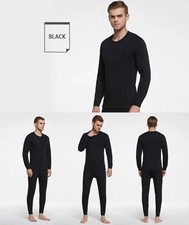 Winter 100 Cotton Thermal Long John Top Bottom Underwear Set Black Size 2XLarge