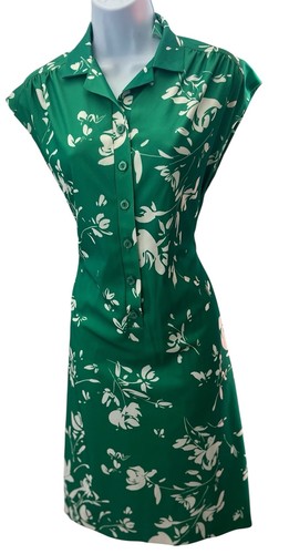 Vintage 70s Petites By Marty Gutmacher Tropical Floral Dress 8 Stretch Green