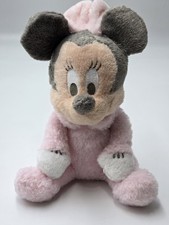Disney Parks Pastel Pink Gray Baby Minnie Mouse Plush Rattle Chime Fuzzy Cute
