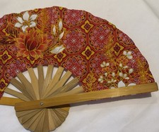 Fan Thai Folding Pink Red Flowers Hand Bamboo Thailand Decor    45