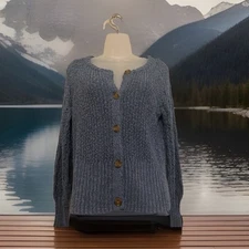 LC Lauren Conrand Foggy Blue Button Up Cardigan Sweater Size M Long Sleeve