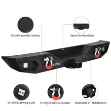 Rear Bumper w/ LED Lights and D-Ring for 1987-2006 Jeep Wrangler TJ Unlimited YJ