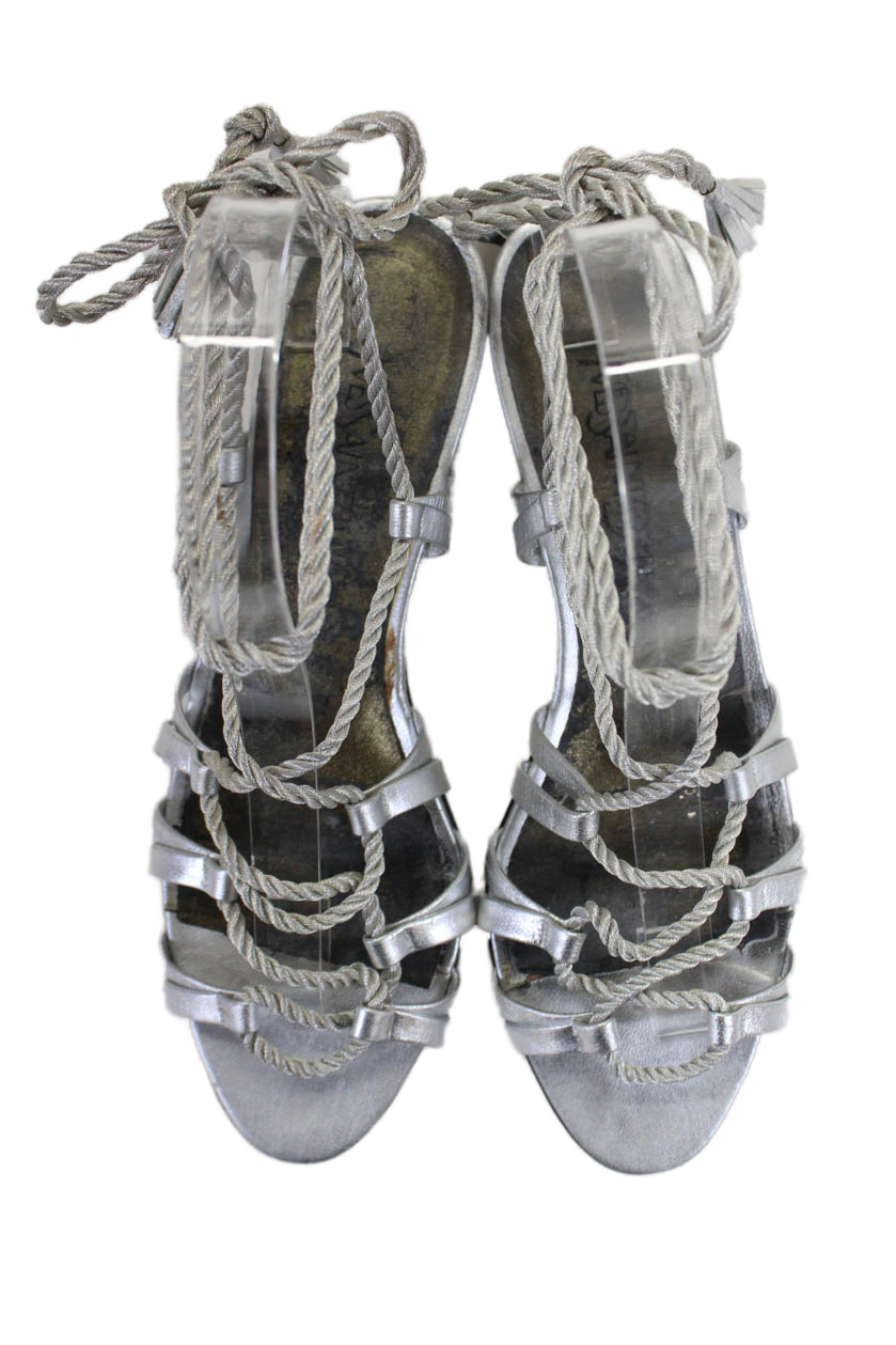 Yves Saint Laurent sandali donna slip on punta aperta argento taglia 7 1 2