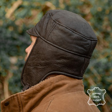 Luxury Sheepskin Distressed Leather Aviator Trapper Deer Stalker Flying Hat