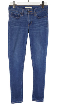 LEVI'S 711 Skinny Jeans Womens W27 Fade Effect Whiskers Zip Fly Blue