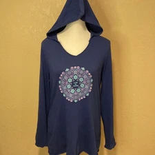 Life is Good Navy Blue Long Sleeve Hooded Tee, Size Medium, Lightweight, Cotton