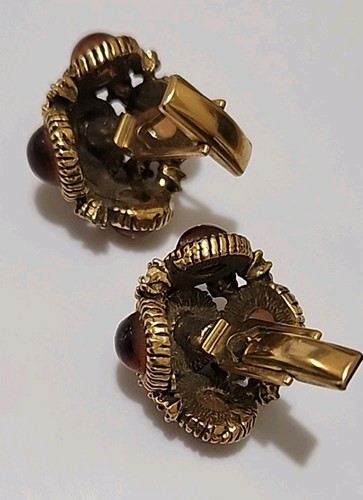 Vintage Benedikt NY Brutalist Root Beer Amber Cabochon Rhinestone Cufflinks - Picture 3 of 5