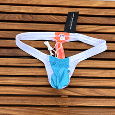 N2N Bodywear Men aqua white orange blazer glow swim thong swimwear size S L XL