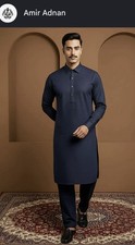Amir Adnan Men's Blue Viscose Slim Fit Kurta Long Sleeve size Small