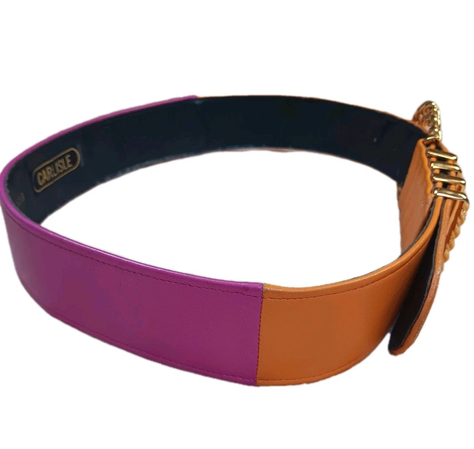 Cinturón Vintage Cuero Colorblock Caliente Rosa y Naranja Oro Hebilla Talla L En muy buena condición+ Años 80 90  Foto 4 de 4