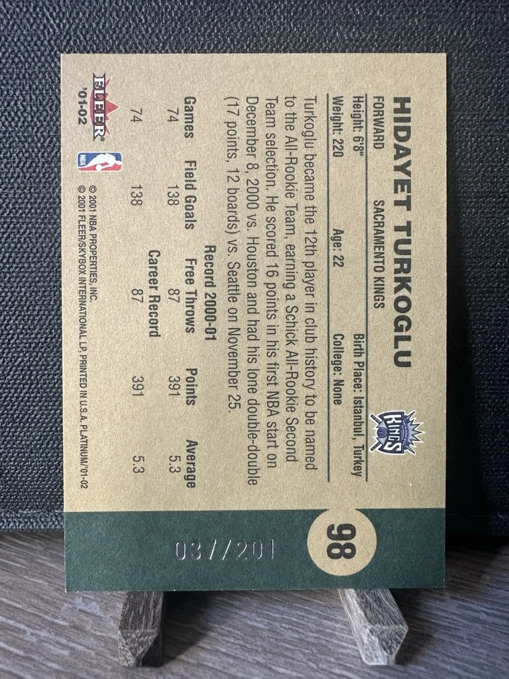 2001-02 Fleer Platinum Aniversario Holidayet Hedo Turkoglu/201 SP - #98 KINGS Foto 2 de 2