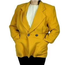 Fittes Longline Wool Blazer Made in Canada Mustard Yellow Size M