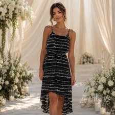 Express Tie-Dye Dress Woman’s Small Hi-Low Black Stripes Spaghetti Straps Boho