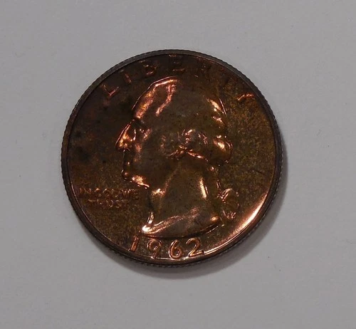 1962 PROOF WASHINGTON Quarter - 90% SILVER Magenta Toning 2-Sides