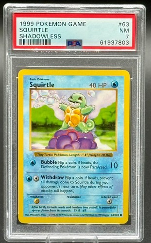 1999 Pokemon Shadowless Squirtle 63/102 Base Set WOTC PSA 7