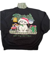 Vintage Nutcracker Cat  Mouse Christmas Plaid Turtle Neck Sweatshirt 90s SZ L