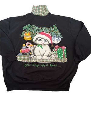 Vintage Nutcracker Cat & Mouse Christmas Plaid Turtle Neck Sweatshirt 90s SZ L 