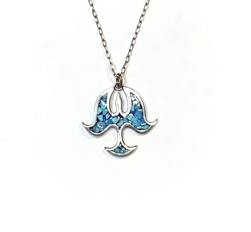 925 Sterling Crushed Turquoise Peyote Bird Necklace 16" 2.35g
