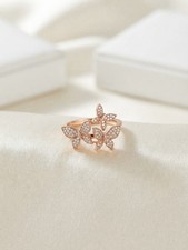 14K Rose Gold Natural Diamond Butterfly Cluster Statement Ring Size 6