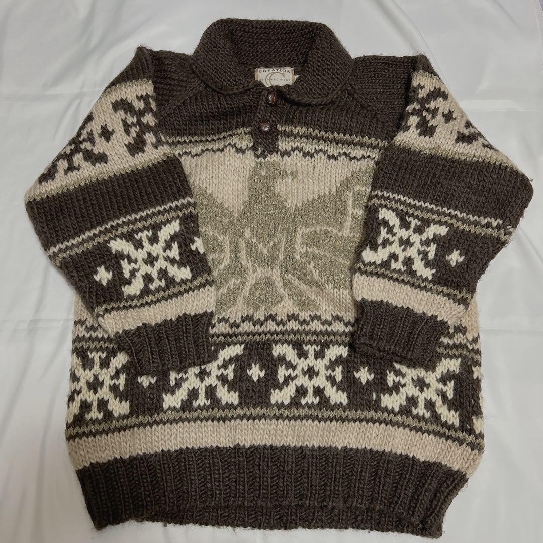 Creation Cube Nordic Eagle Pattern Henley Neck Co… - image 1