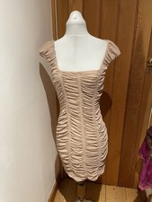 Zara Beige mesh rouche Mini Dress Shoulder Pads bodycon xs m xl bnwt
