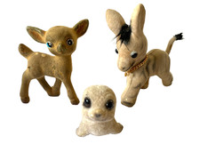 Vintage Flocked Toy animals - fawn, donkey and seal pup