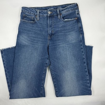 Old Navy Women's OG Loose Jeans 8 Blue Frayed Hem Stretch Denim Relaxed Straight