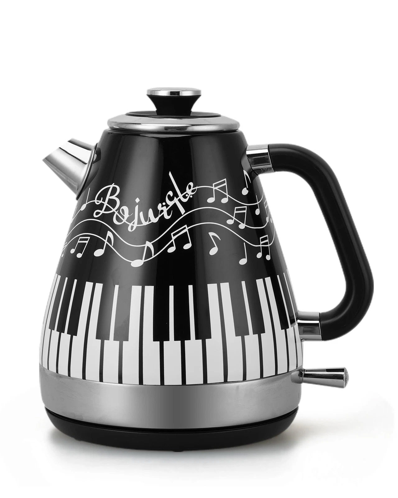 Electric Kettle with Piano & Musical Notes Design, 1.7L Stainless Steel Inter...