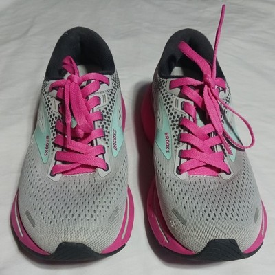 Women's Brooks Ghost 14 Running Shoes In Grey With Pink Accents Size 8