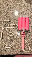 Pink/Gray 3 Barrel Hair Waver Curling Iron, Adjustable Heat, Temp Display, Stand