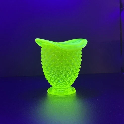 Fenton Hobnail Opalescent Bolar Hat Vase Vaseline Glass