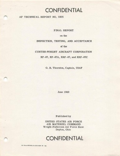 1949 CURTISS-WRIGHT XF-87,A/XRF-87,C INSPECTION,TEST,ACCEPTANCE FINAL REPORT-CD - Picture 2 of 7