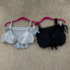 (2) Hollister 2-Piece Bikini Sets Lined High Swimwear Blue Black Swim Suits LG