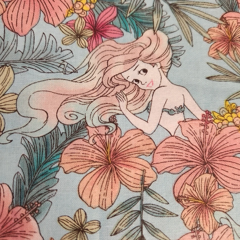 Little Mermaid Tropical Floral Cotton Fabric 19 x 45 Disney Princess Ariel - Image 4 of 4