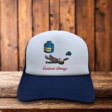 Curious George Ether Mens Trucker Hat Navy Parody Meme Baseball Cap